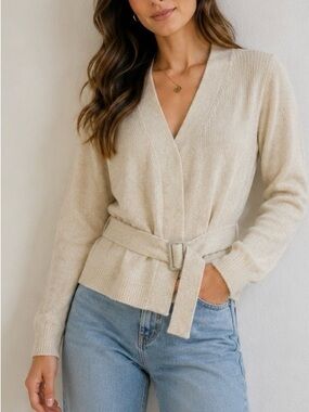 Ichi Wool Blend Belted Sweater Small‎
